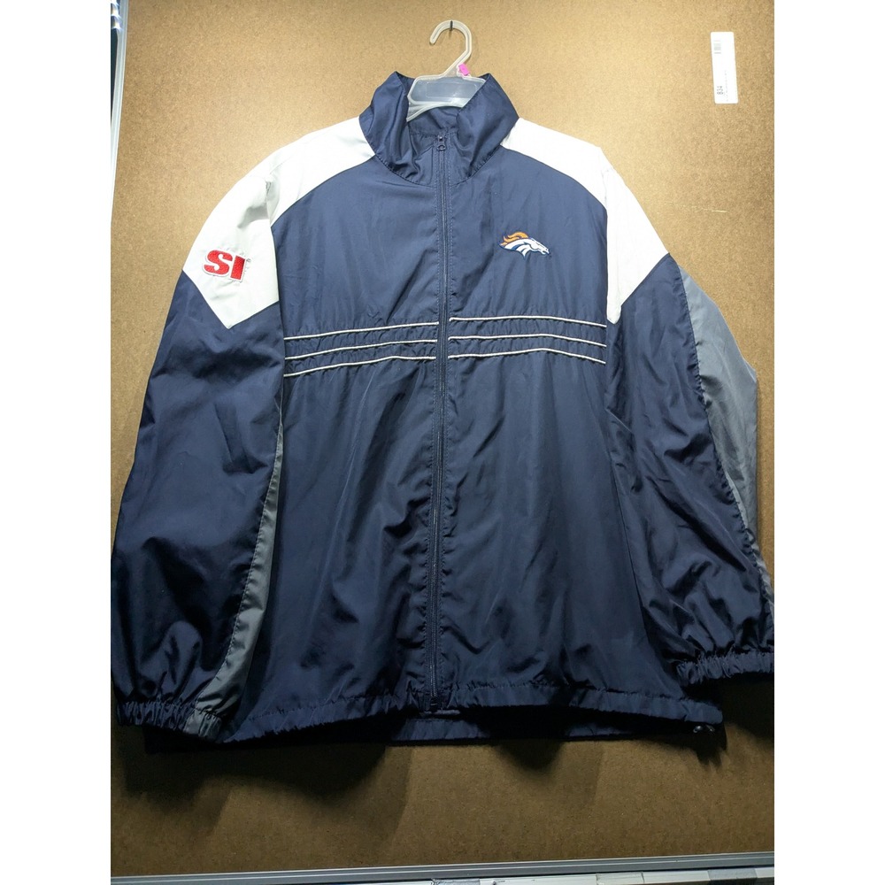 NFL Reebok Denver Broncos Windbreaker Jacket Mens XL Navy Blue Full Zip SI Logo
